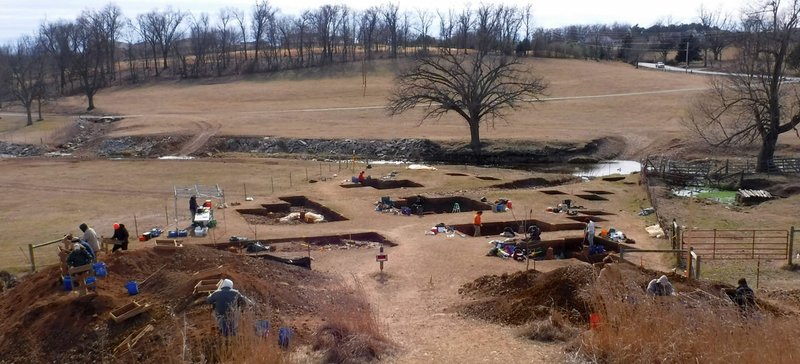When the city of Fayetteville decided to expand Rupple Road, initial tests revealed a significant archeological site. Flat Earth Archeologists worked from October to March to fully excavate about a quarter mile of land along Hamestring Creek. 