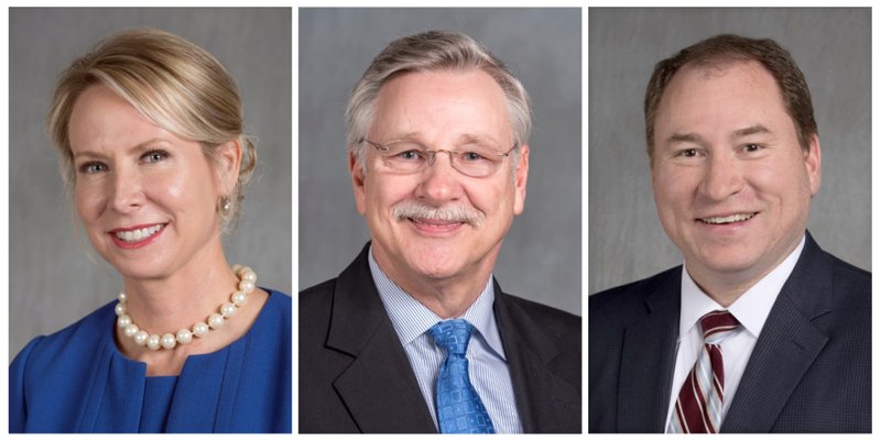This combination of undated photos provided by the Arkansas Secretary of State's office during the February-March 2018 filing period shows from left, Courtney Goodson, Kenneth Hixson and David Sterling, candidates for a position on the Arkansas Supreme Court. Goodson is the incumbent, Hixson sits on the Arkansas Court of Appeals, and Sterling is chief counsel for the Arkansas Department of Human Services. Early voting opens Monday for the May 22 primary. (Arkansas Secretary of State via AP)