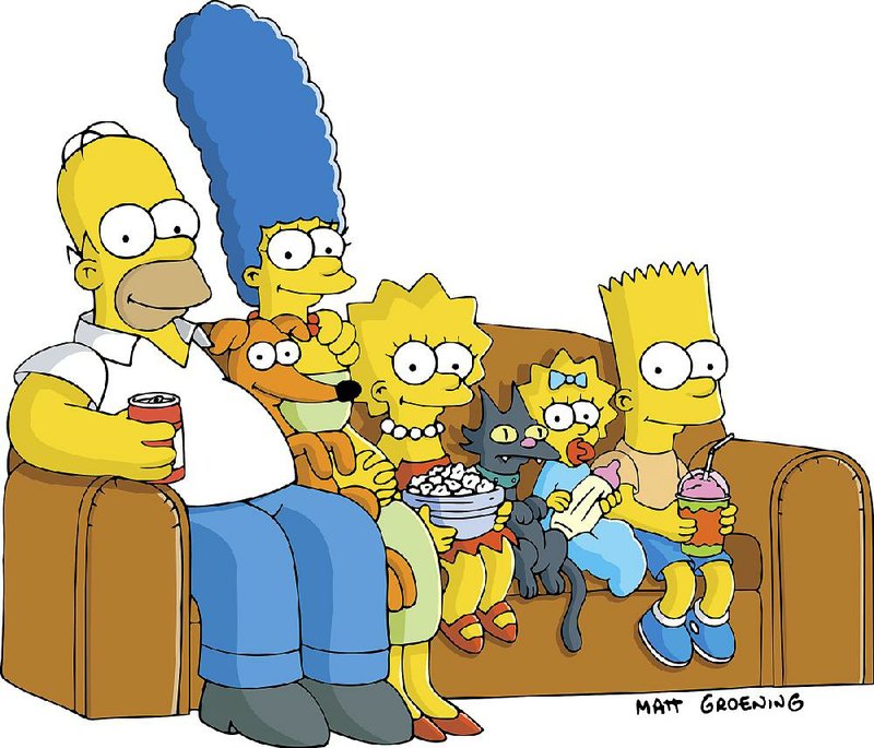 The Simpsons just keep rolling along. They are (from left) Homer, Santa’s Little Helper, Marge, Lisa, Snowball 2, Maggie and Bart. 
