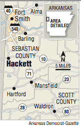 A map showing the location of Hackett.