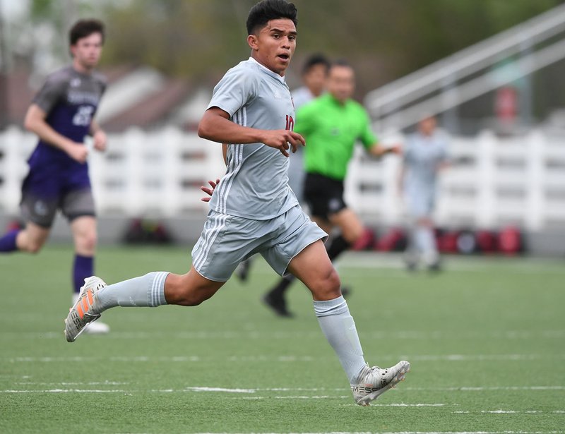 NWA Democrat-Gazette/J.T. WAMPLER Springdale High junior Jose Vega scored 27 goals this season to lead the Bulldogs to the 7A-West Conference championship. Springdale will open play in the 7A State Soccer Tournament on Friday at Rogers Heritage.