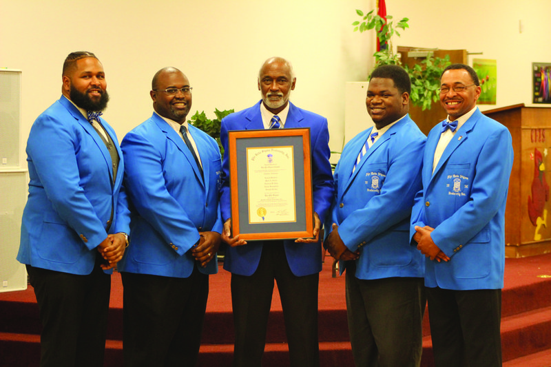 Rho Phi Sigma 
Shown are the charter members of the Rho Phi Sigma Alumni Chapter of Camden. Pictured from left are Joseph Jordan, Fred Lilly Jr, Lowell Sanders, Xavier Broughton and Mark Anthony Green.