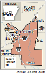 A map showing Senate District 30 