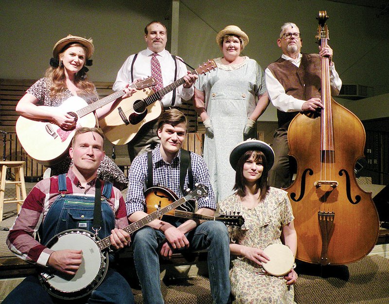 Red Curtain Theatre will present the bluegrass gospel musical Smoke on the Mountain, at various locations through June 9. Members of the cast include, front row, from left, Johnny Passmore, who appears as Cletus Sanders; Joe Coker as Dennis Sanders; and Alisa Harral Kindsfater as June Sanders; and back row, Logan Dena Evans as Denise Sanders; Ron Cate as Burl Sanders; Liz Parker as Vera Sanders; and Kent Britton as Stanley Sanders.