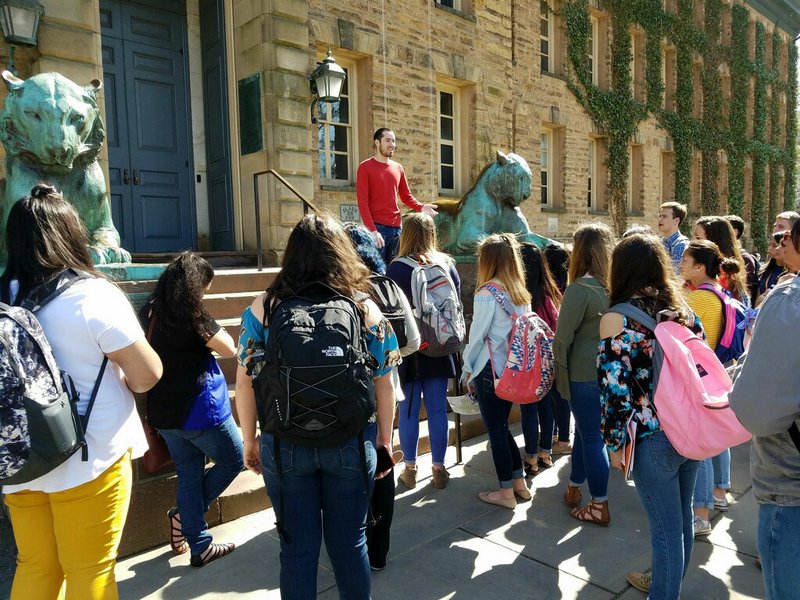 COURTESY PHOTO/CARLA FONTAINE High school students from the Rogers School District follow a guided tour of Princeton University in Princeton, N.J., on April 23. The students are members of the Rogers Honors Academy, which sponsored a week-long trip in April to see nine colleges in five states.