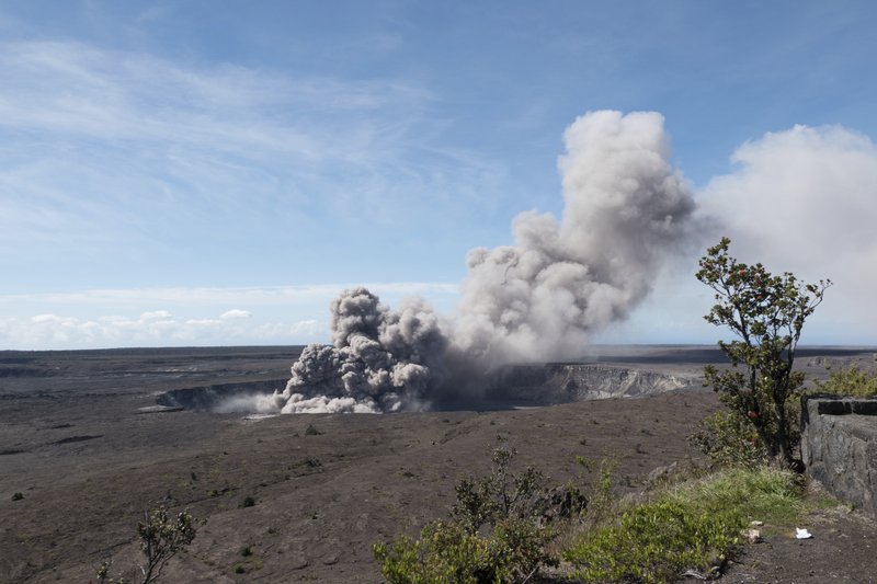 The Associated Press ASH PLUME: In this Friday photo released by the U.S. Geological Survey, a weak ash plume rises from the Overlook Vent in Halema'uma'u crater of the Kilauea volcano on the Big Island of Hawaii. Geologists warn that the volcano could shoot out large boulders and ash out of its summit crater.