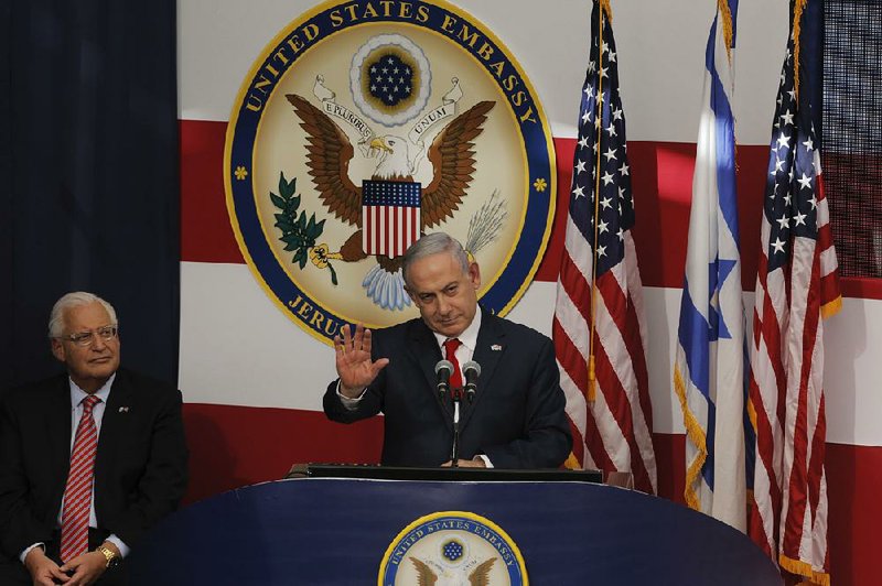 Israeli Prime Minister Benjamin Netanyahu delivers a speech Monday at the opening ceremony for the U.S. Embassy in Jerusalem.
