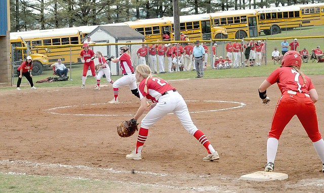 MARK HUMPHREY ENTERPRISE-LEADER Multiple errors put runners on at the corners and missed tags hurt. Three unearned runs charged to Farmington sophomore Mckenzi Bogan, who started against Magnolia, made for tense moments in the fourth inning as Magnolia pulled within, 5-4. The Lady Cardinals regrouped and held Magnolia scoreless over the final three innings to win.