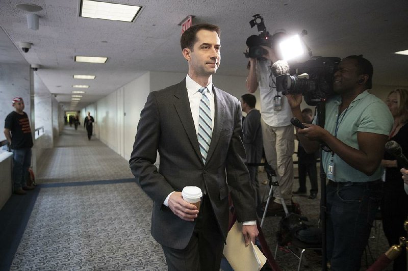 U.S. Sen. Tom Cotton, R-Ark., and other members of the Senate Intelligence Committee arrive on Capitol Hill to vote on advancing the nomination of Gina Haspel to lead the CIA.  