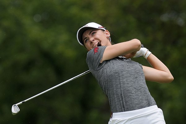 Arkansas golfer Kaylee Benton hits from the No. 3 tee box during the local qualifier for the LPGA NW Arkansas Championship on Monday, June 19, 2017, at Pinnacle Country Club in Rogers. 
