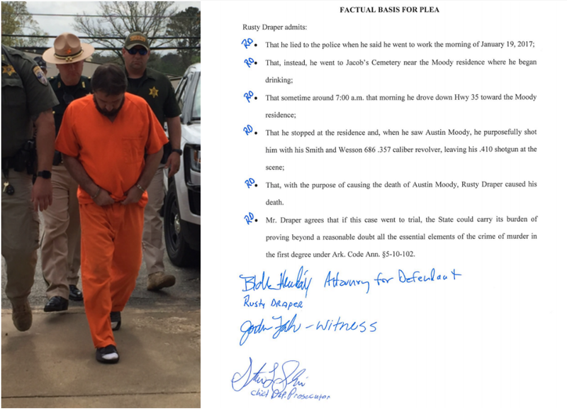 Rusty Draper, left, is shown in a file photo. At right, part of the plea agreement he signed before being sentenced to life in prison.