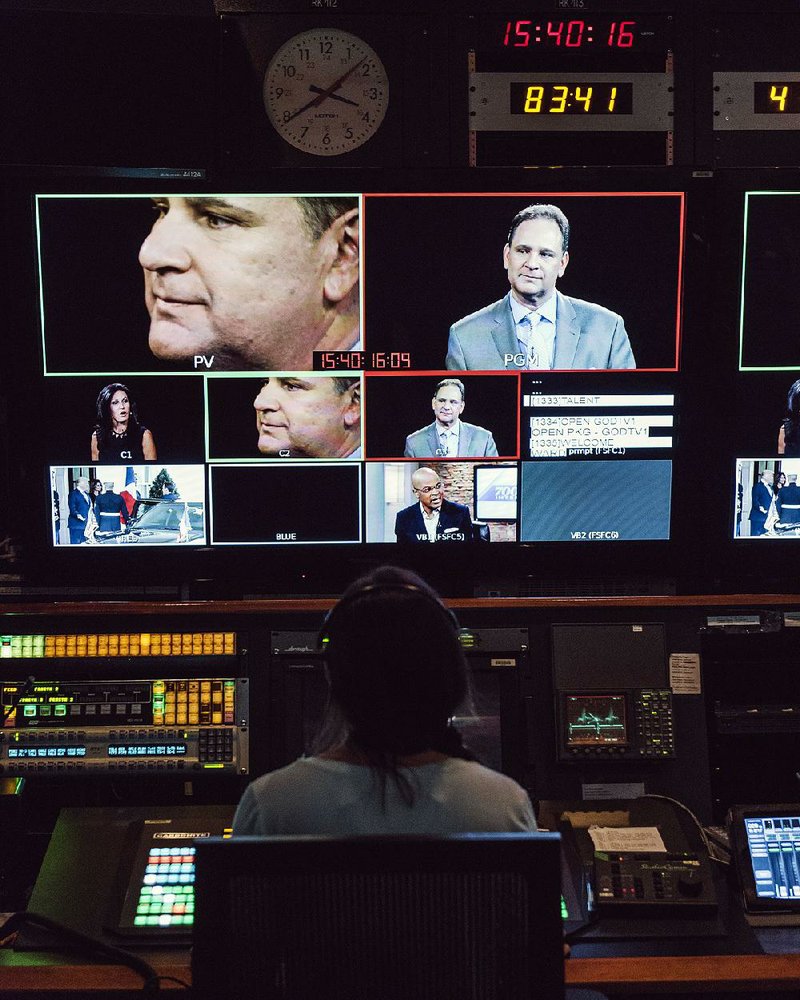 David Brody, the chief political correspondent of the Christian Broadcasting Network, interviews Penny Nance, president of the Concerned Women of America, at the network’s office in Washington.  