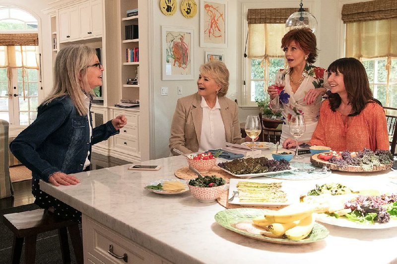Diane (Diane Keaton), Sharon (Candice Bergen), Vivian (Jane Fonda) and Carol (Mary Steenburgen) are four well-heeled women who have been regularly meeting to drink wine and talk about literature since Erica Jong’s novel Fear of Flying came out in 1973 in Book Club. 
