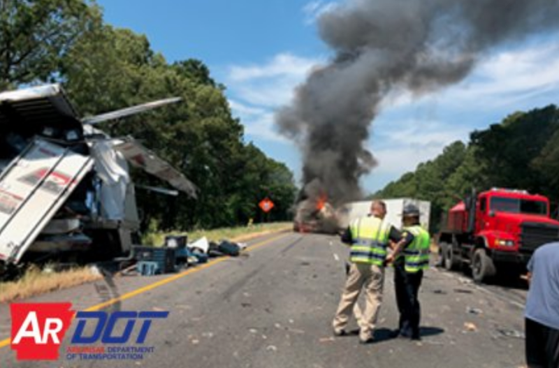 PHOTOS Bigrig driver hurt in fiery crash on I30 The Arkansas