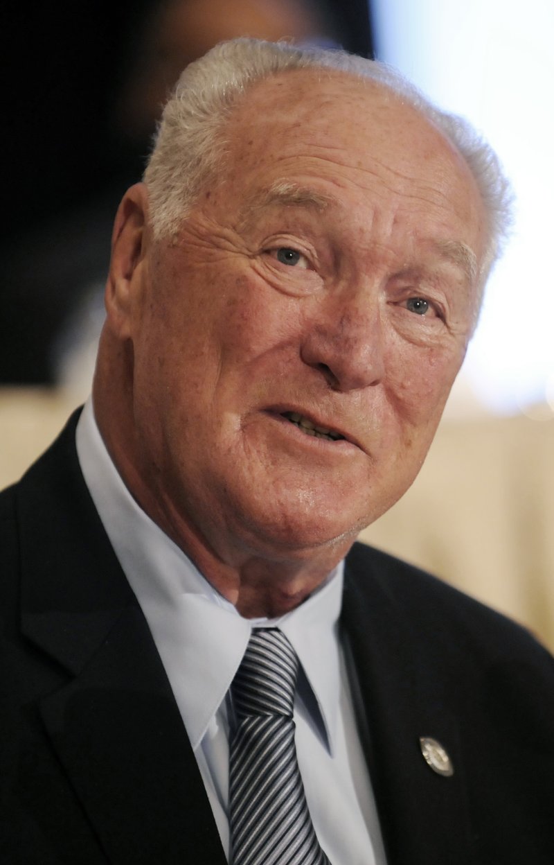 This Dec. 9, 2008, file photo shows former LSU football player Billy Cannon looking on during at the National Football Foundation Hall of Fame news conference, in New York. Cannon, the gifted running back who won the Heisman Trophy for LSU in 1959 with a memorable Halloween night punt return touchdown against Mississippi, died Sunday, May 20, 2018. He was 80. LSU said Cannon, the school’s only Heisman winner, died at his home in St. Francisville, La. The cause of death was not immediately known. (AP Photo/Richard Drew, File)