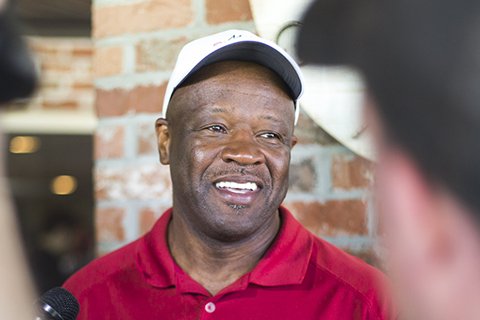 Arkansas basketball coach Mike Anderson speaks to reporters during a press conference, Monday, May 21, 2018 at Shadow Valley Country Club in Rogers. 