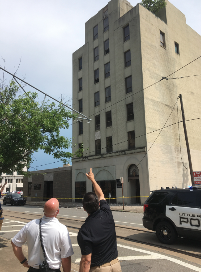A building at 319 W. Second St. in downtown Little Rock has begun to crumble, police said Monday, May 21, 2018.