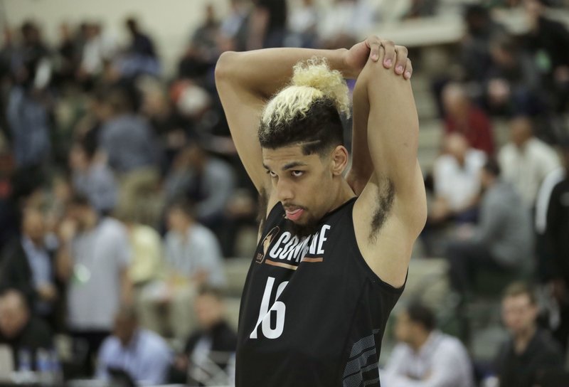 Brian Bowen II, from South Carolina, participates in the NBA draft basketball combine Thursday, May 17, 2018, in Chicago. (AP Photo/Charles Rex Arbogast)