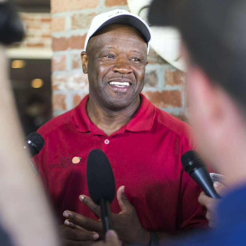 NWA Democrat-Gazette/CHARLIE KAIJO Arkansas basketball coach Mike Anderson speaks to reporters during a press conference, Monday, May 21, 2018 at Shadow Valley Country Club in Rogers. 

Arkansas basketball coach Mike Anderson hosted a golf tournament that included several former Razorbacks and coaches. 