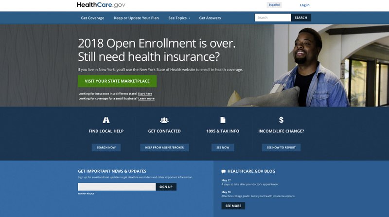 This screen grab shows the main page of the healthcare.gov website in Washington, on Monday, May 21, 2018.  (HealthCare.gov via AP)