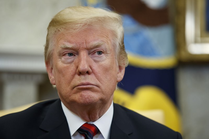 President Donald Trump listens during a meeting with South Korean President Moon Jae-In in the Oval Office of the White House, Tuesday, May 22, 2018, in Washington. (AP Photo/Evan Vucci)