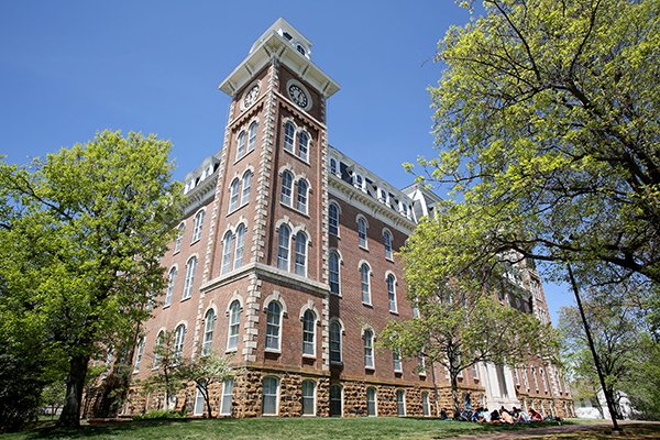 This April 17, 2017, photo shows Old Main on the University of Arkansas campus in Fayetteville. 