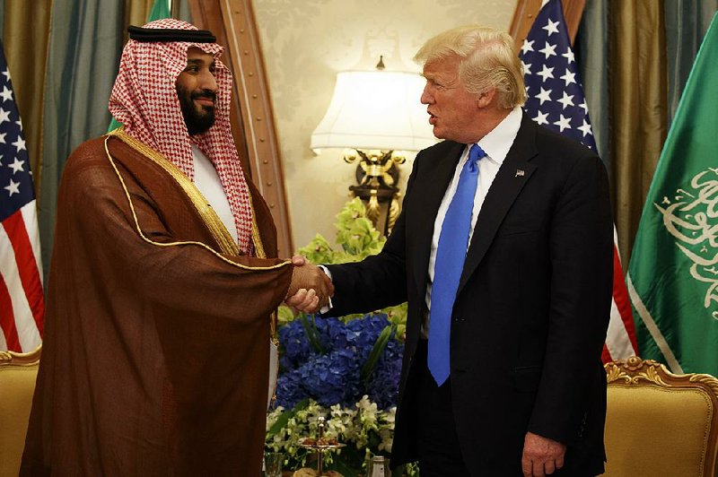 President Donald Trump greets Saudi Deputy Crown Prince and Defense Minister Mohammed bin Salman in Riyadh in May 2017 during Trump’s Middle East trip. 