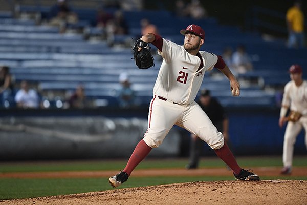 Arkansas pitcher Kacey Murphy throws during an SEC Tournament game against South Carolina on Wednesday, May 23, 2018, in Hoover, Ala. 