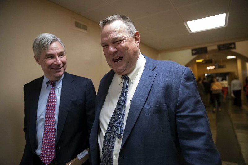 Democratic Sens. Sheldon Whitehouse (left) of Rhode Island and Jon Tester of Montana leave the Capitol as voting wraps up Thursday, and lawmakers prepared to leave Washington, D.C., for the Memorial Day break. 