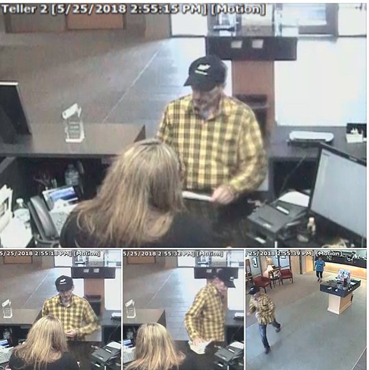 Submitted photo ROBBERY SUSPECT: Hot Springs police released these photographs, taken from security cameras, of a suspect who reportedly robbed the Bank of the Ozarks, 1410 Albert Pike, shortly before 3 p.m. Friday.