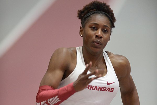 Arkansas' Jada Baylark competes in the 200-meter invitational Saturday, Feb. 10, 2018, during the Tyson Invitational in the Randal Tyson Track Center in Fayetteville.