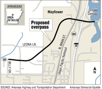 A map showing the location of the Proposed overpass in Mayflower