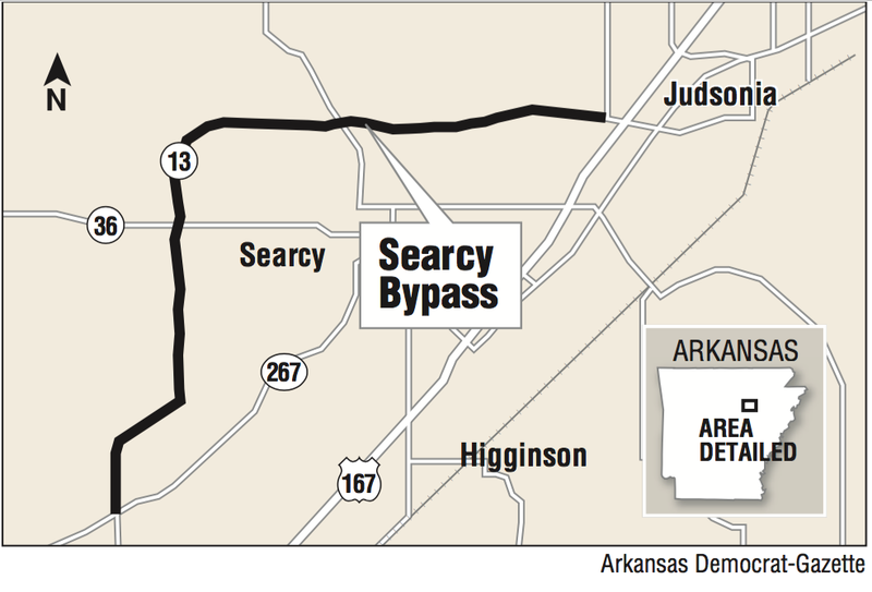 A map showing the location of the Searcy Bypass 