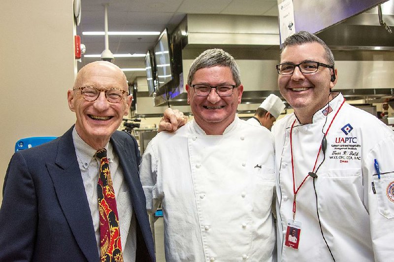 Andre Poirot (center) — with fellow 2018 Arkansas Diamond Chef judge Paul Bash (left) and University of Arkansas-Pulaski Technical College’s Culinary Arts and Hospitality Institute Director Todd Gold — has planned an “Island Time” menu for the Capital Hotel’s June 7 Food, Libations & Conversations dinner.  