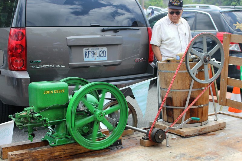 MEGAN DAVIS/MCDONALD COUNTY PRESS A single cylinder John Deere engine rigged up with some clever thinking made for a unique homemade ice cream machine during the 2016 festival.