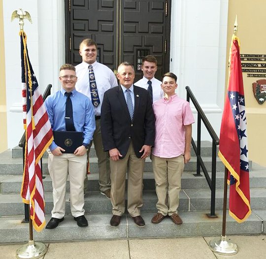 Submitted photo NOMINATED: Service academy students recently nominated by U.S. Rep. Bruce Westerman, R-District 4, center, include, from left, Zachary Snook, of Dardanelle, nominated to the U.S. Naval Academy, Clayton Nelson, of Crossett, to the U.S. Naval Academy Preparatory School, Parker Davis, of Arkadelphia, to the U.S. Air Force Academy, and Gavin Shapiro, of White Hall, to the U.S. Military Academy.