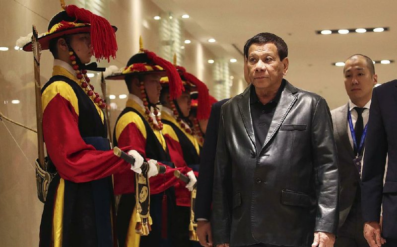 Philippine President Rodrigo Duterte arrives Sunday at Incheon International Airport in Incheon, South Korea.