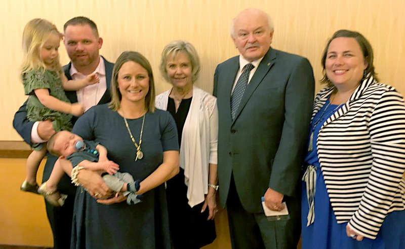 SUBMITTED Dr. Douglas Curran (second from right) was installed as the Texas Medical Association president in San Antonio, Texas, on May 19. He is the oldest son of the late Bob and Bonnie Curran. He is pictured with his family; son Chris and wife Britne, grandchildren Carley and John Douglas, wife Sandy (Kaufman) and Cortney Curran.