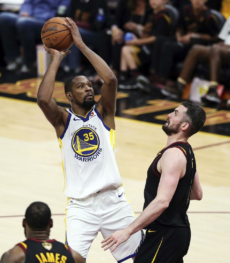 Kevin Durant (35) of the Golden State Warriors had 43 points and 13 rebounds as the Warriors defeated the Cleveland Cavaliers on Wednesday night to take a 3-0 lead in the NBA Finals. 