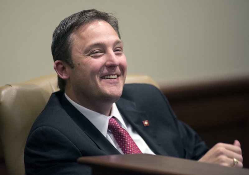 In this January 2017 file photo, Arkansas House Speaker Jeremy Gillam, R-Judsonia attends a legislative committee meeting. (AP Photo/Brian Chilson, File)