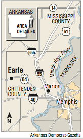 A map showing the location of Earle.