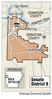 A map showing Senate District 8