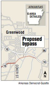 A map showing the proposed Greenwood bypass.