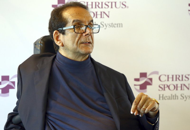 FILE - In this March 31, 2015 file photo, Charles Krauthammer talks about getting into politics during a news conference in Corpus Christi, Texas. The Fox News contributor and syndicated columnist says he has “only a few weeks to live” because of an aggressive form of cancer. Krauthammer disclosed his doctors’ prognosis in a letter released Friday, June 8, 2018 to colleagues, friends and viewers. Krauthammer wrote that he underwent surgery in August to remove a cancerous tumor in his abdomen. (Gabe Hernandez/Corpus Christi Caller-Times via AP)

