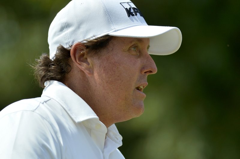 Phil Mickelson plays in the second round during the second round of the St. Jude Classic golf tournament at TPC Southwind on Friday, June 8, 2018, in Memphis, Tenn. (Brandon Dill/The Commercial Appeal via AP)