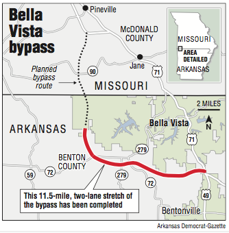 A map showing the Bella Vista bypass