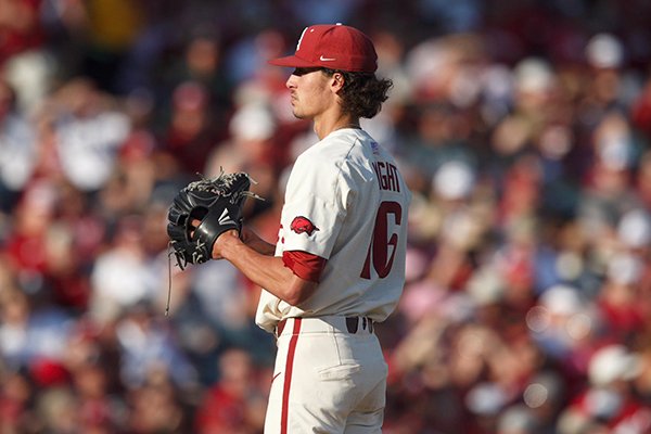 Arkansas pitcher Blaine Knight prepares to throw during an NCAA Tournament game against South Carolina on Saturday, June 9, 2018, in Fayetteville. 