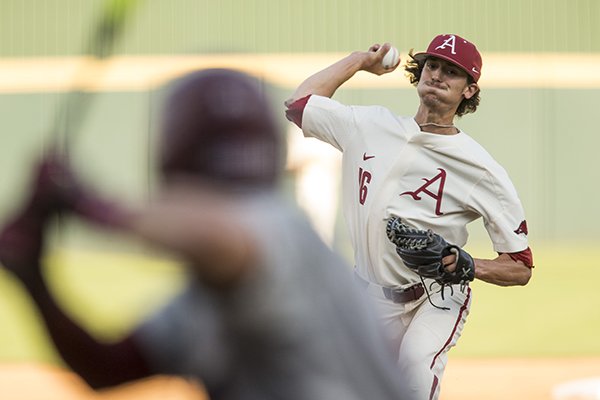 Arkansas pitcher Blaine Knight throws during an NCAA Tournament game against South Carolina on Saturday, June 9, 2018, in Fayetteville. 