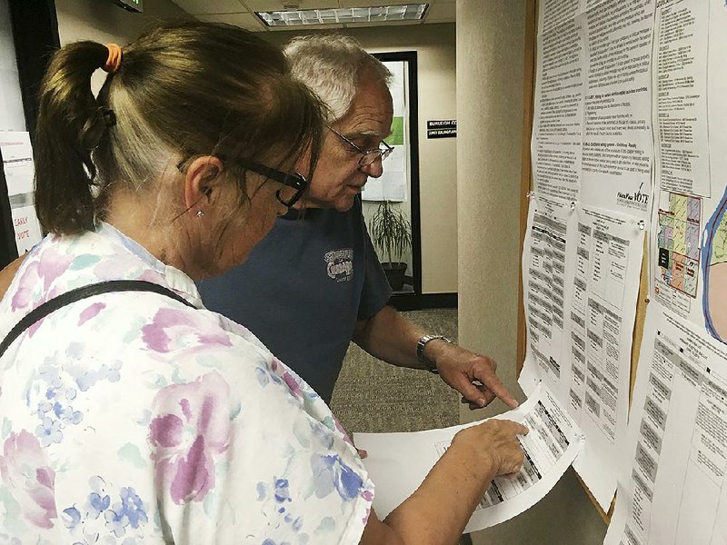 Dave and Jane Will inspect a sample ballot last week in Bismarck, N.D.  