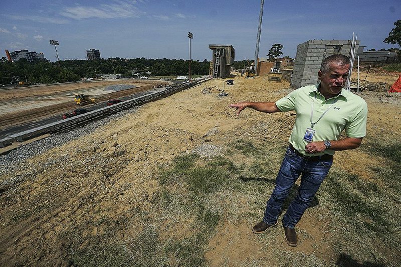 Kevin Yarberry, the Little Rock School District’s director of maintenance and operations, talks about construction going on at Scott Field in Little Rock on Friday.  